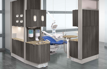 Dental operatory with A-dec 500 dental chair in Pacific upholstery