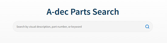 Image of the A-dec parts search start page.