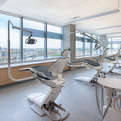 Row of dental chairs at dental school