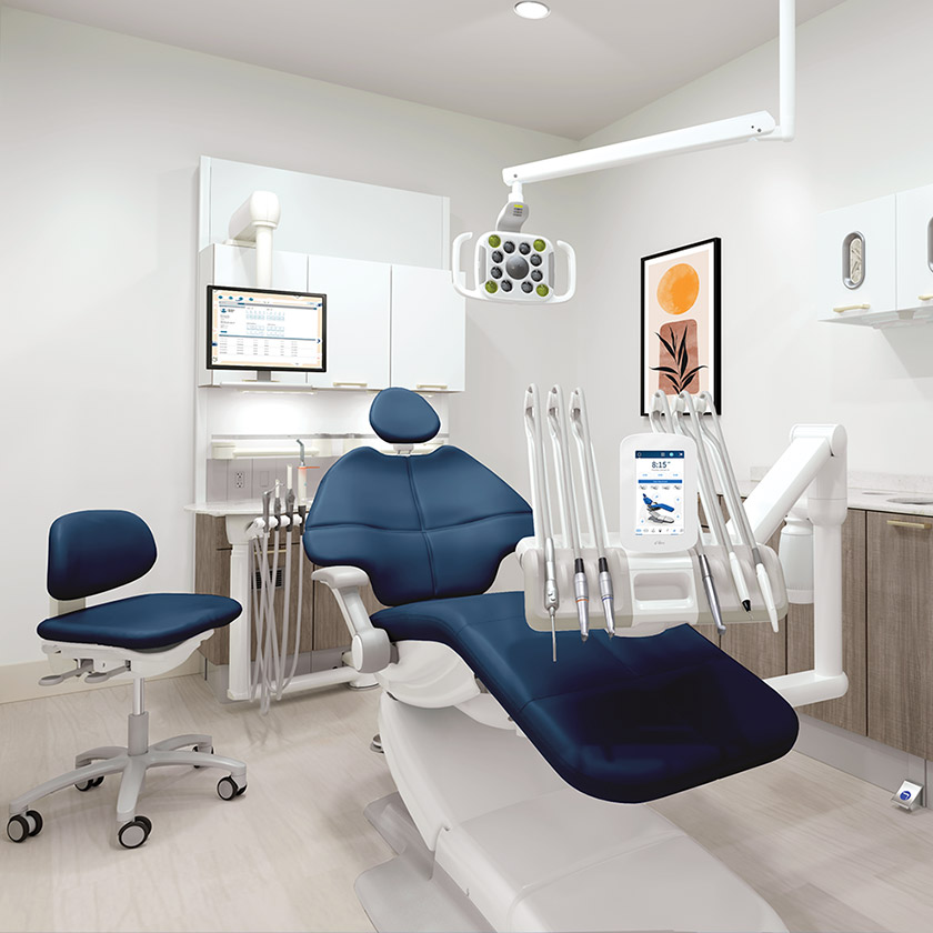 An A-dec dental equipment package installed in an operatory