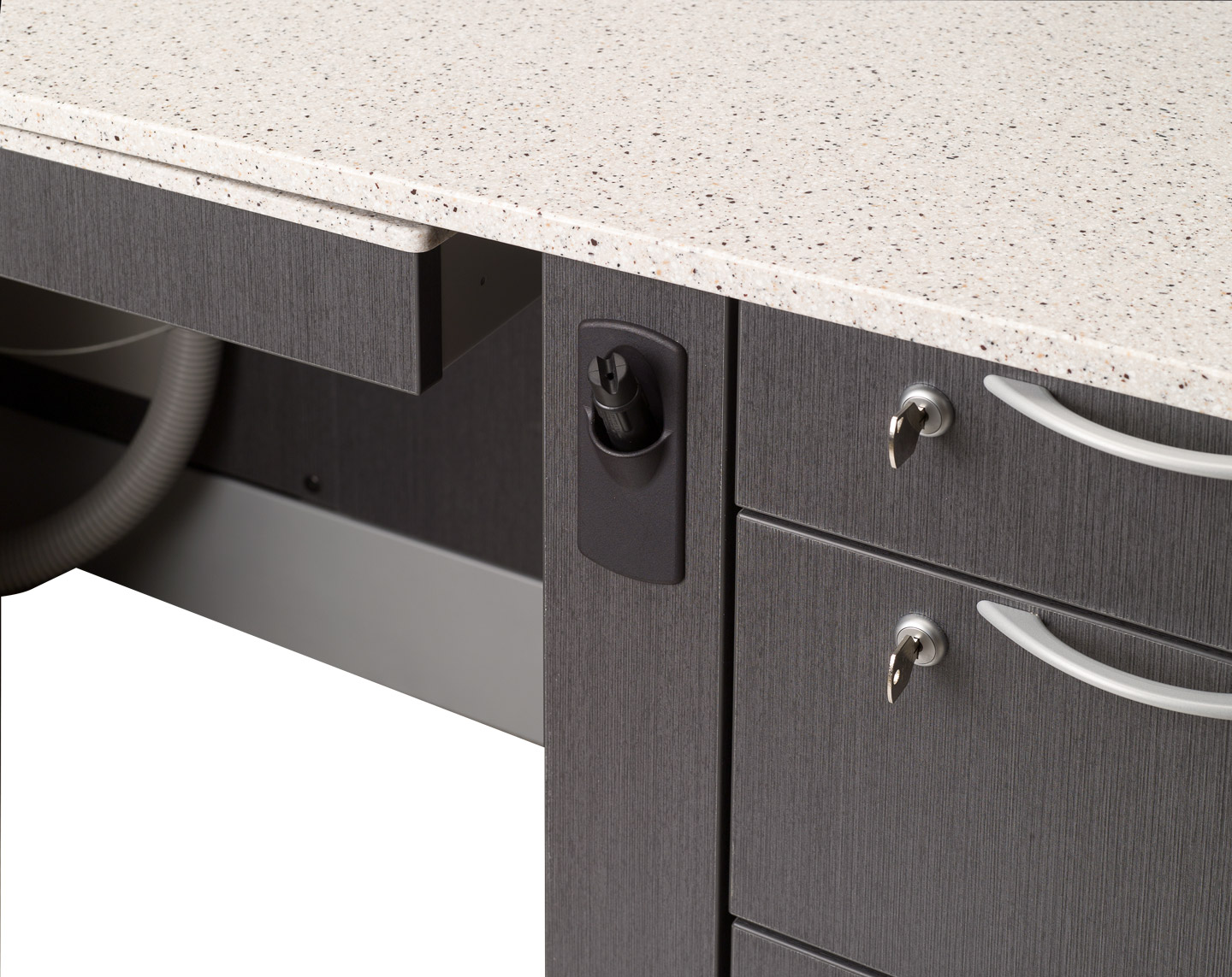 Locking drawers and built-in air nozzle on A-dec Lab Workstation