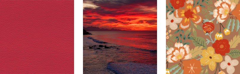 Warm natural scenes that match Vivid Punch upholstery colors